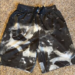 Nike Boys Dri Fit Black & White Abstract Print Athletic Shorts